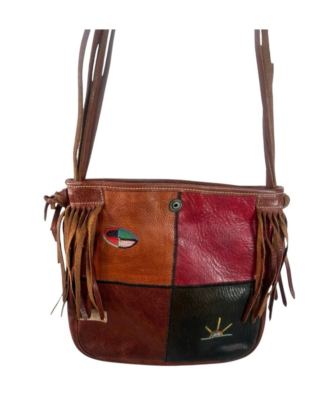 vtg 70's Felisi made in Italy crossbody messinger bag embroidered/fringe boho - Picture 7 of 13
